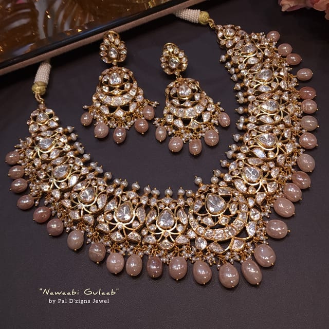 Gold Nawaabi Gulaab - Moissanite Polki Set