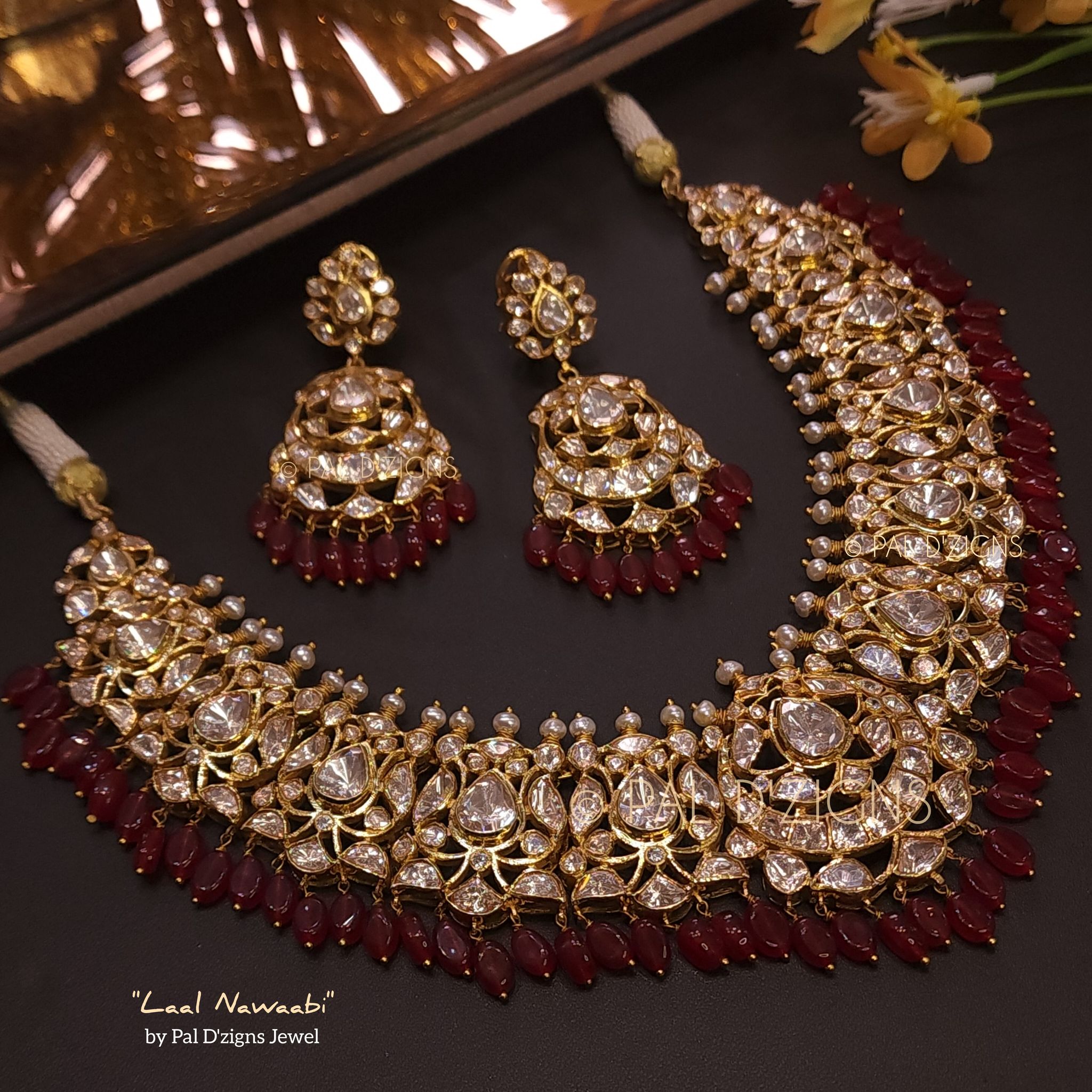 Laal Nawaabi Moissanite Polki Necklace Set