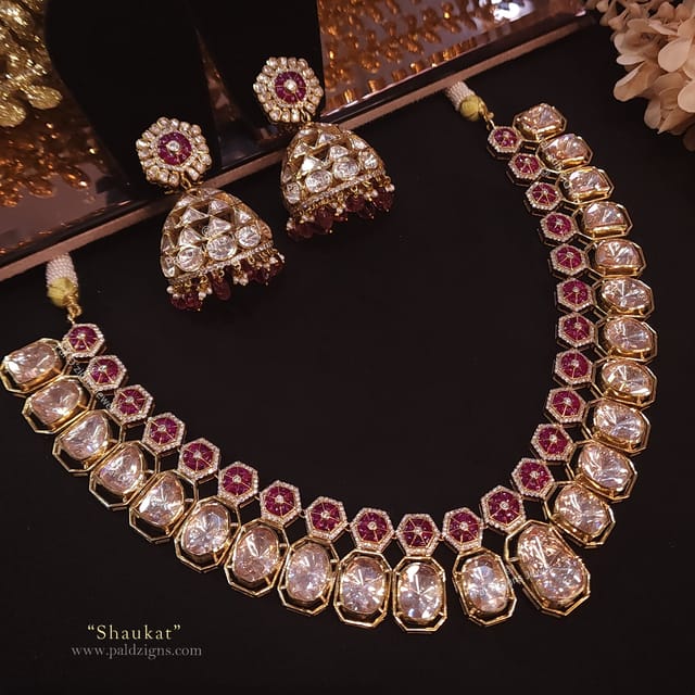 Shaukat Moissanite Polki Necklace Set