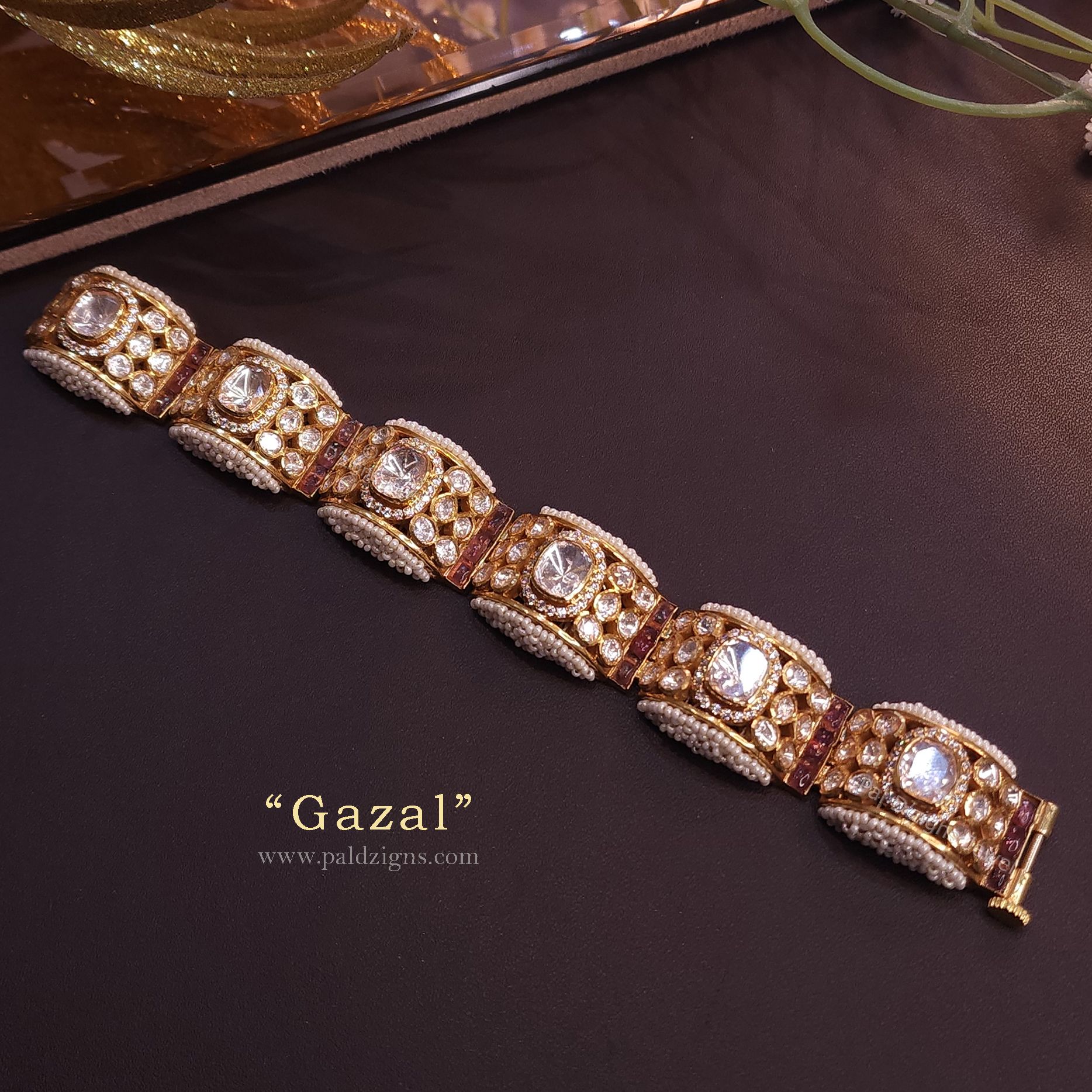 Gazal {2-6" Size} Moissanite Polki Bracelet (Single)