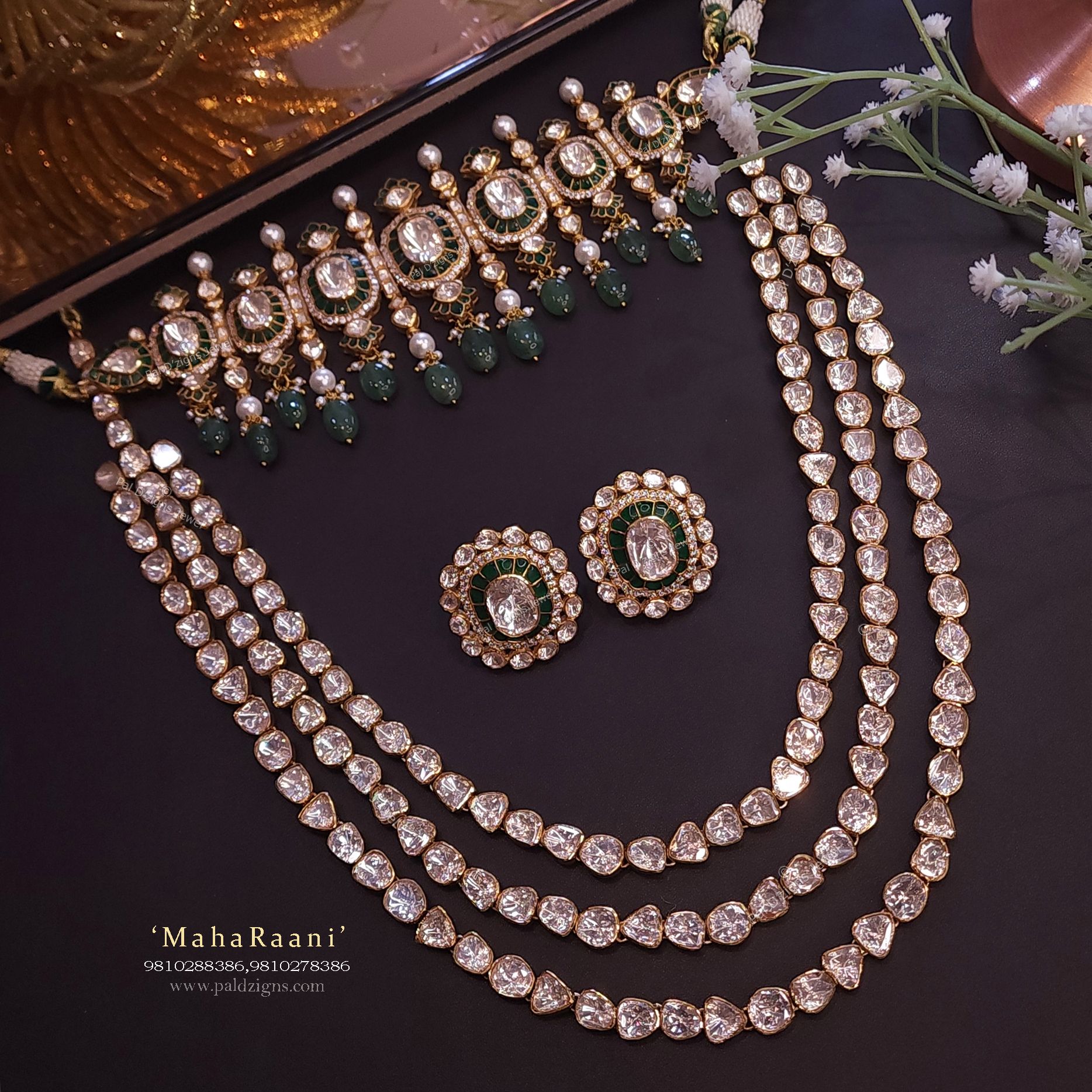 MahaRaani Moissanite Polki Necklace Set