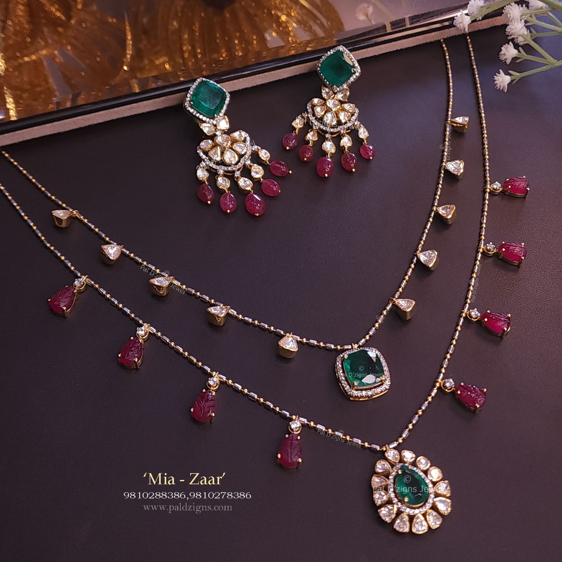 Mia-Zaar Moissanite Polki Necklace Set