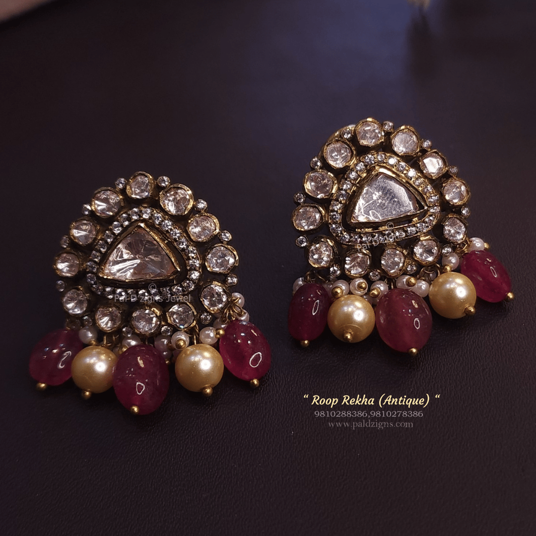 Roop Rekha Antique Moissanite Polki Stud