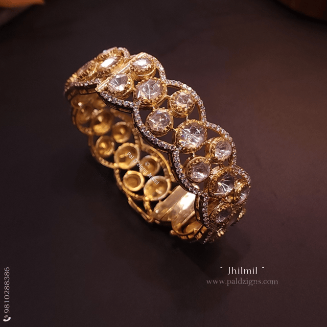 Jhilmil (2-4" Size) Moissanite Polki Bangles (Single)