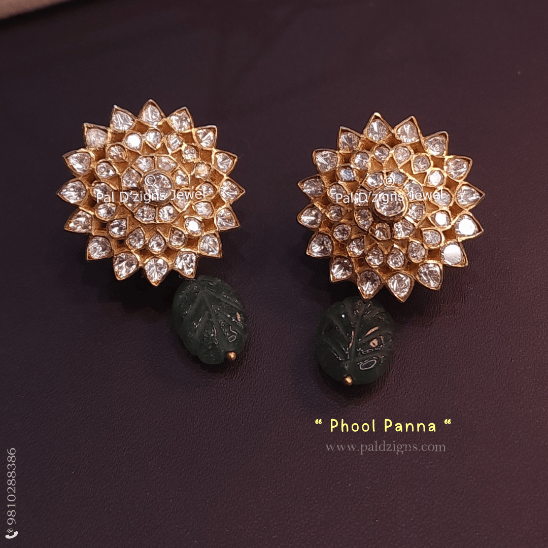 Phool Panna Moissanite Polki Stud