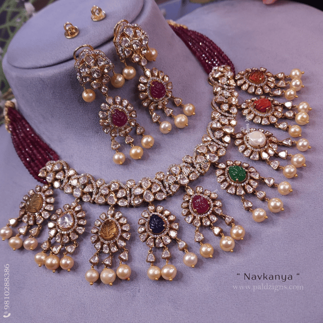 Navkanya Moissanite Polki Necklace Set