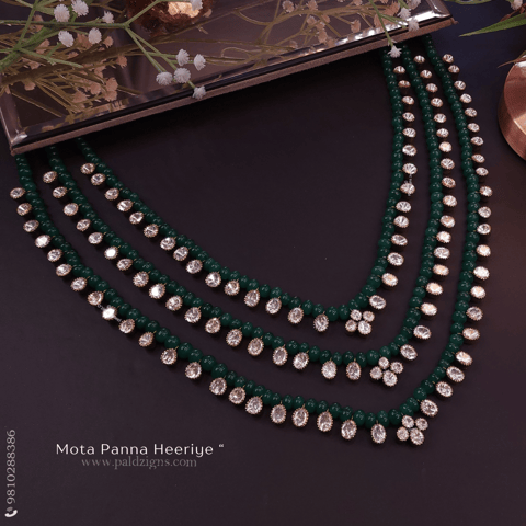 Mota Panna Heeriye - Moissanite Polki 3 Layer Necklace