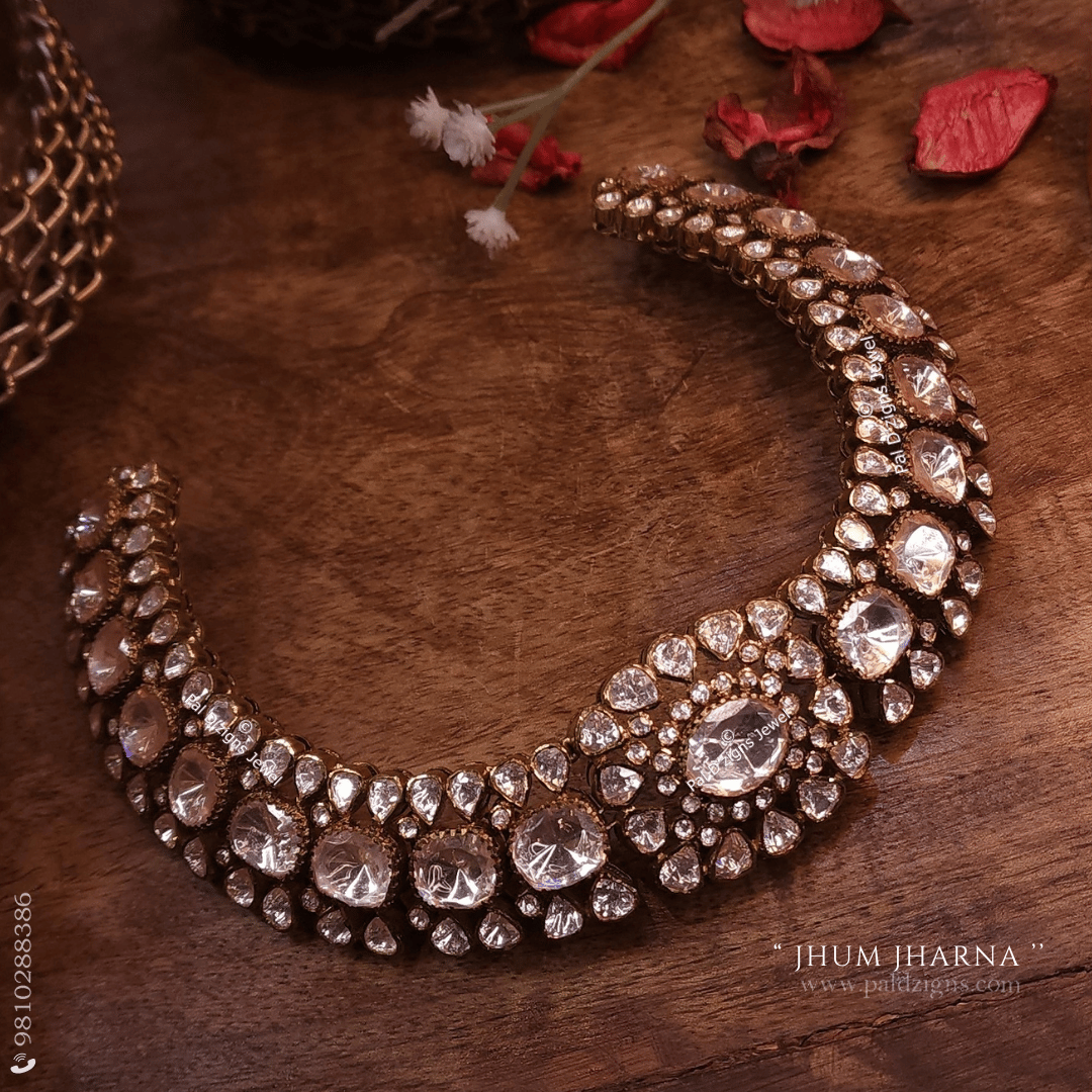 Jhum Jharna Moissanite Polki Necklace