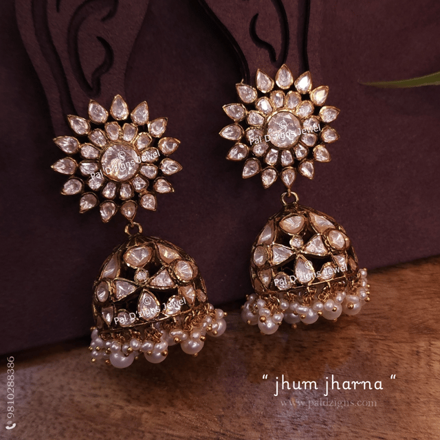 Jhum Jharna Moissanite Polki Earrings