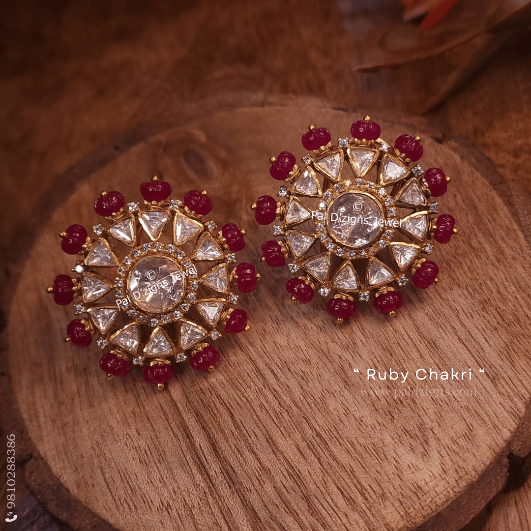 Ruby Chakri Moissanite Polki Studs