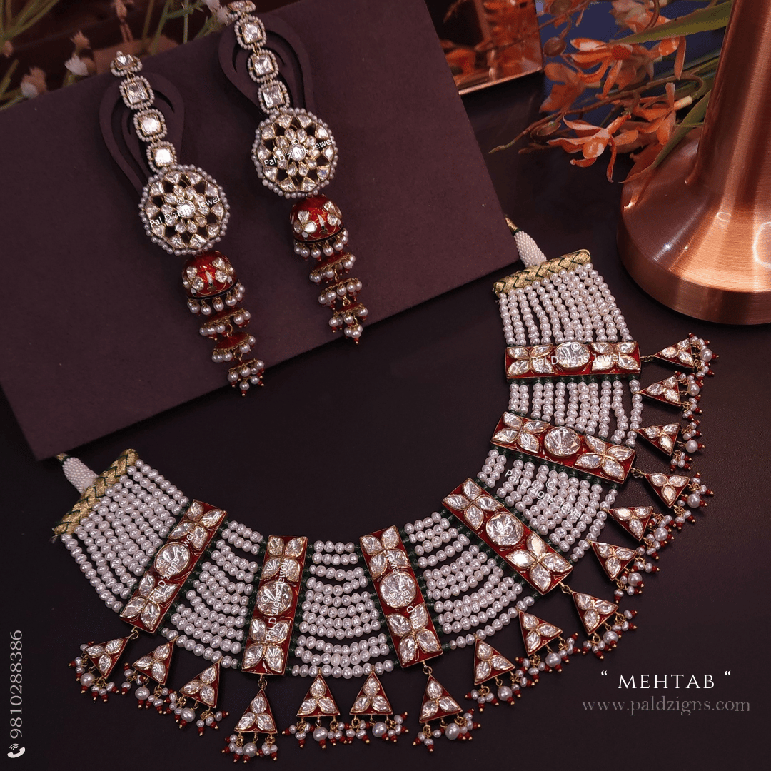 Mehtab Moissanite Polki Necklace Set