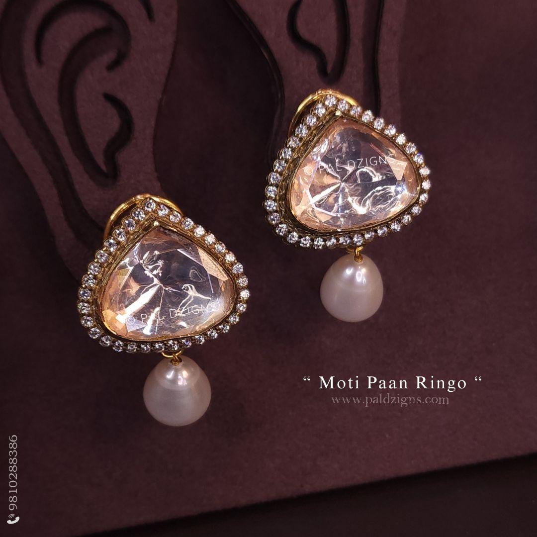 Moti Paan Ringo Moissanite Polki Stud