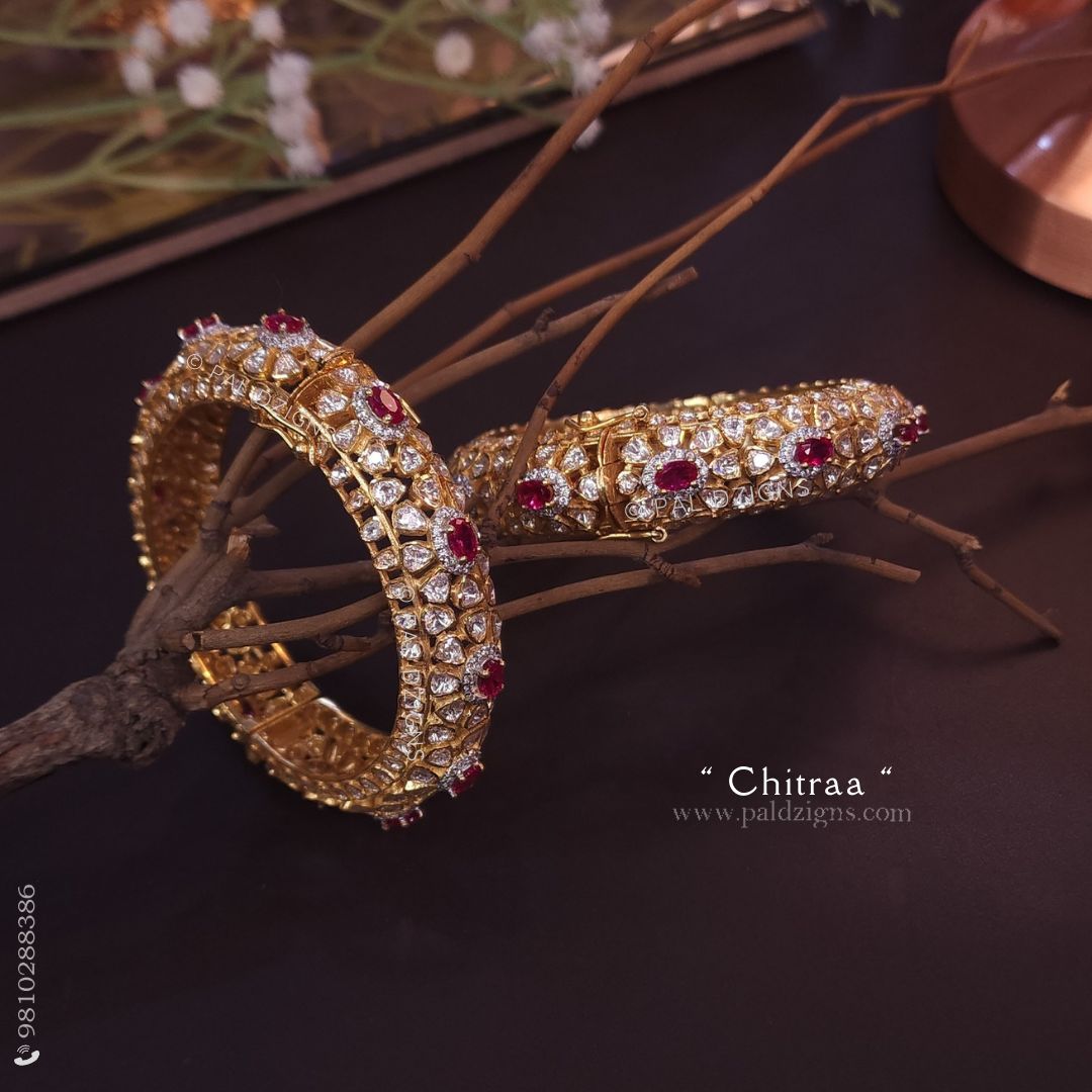 Chitraa 2-2" Size Moissanite Polki Bangles (Pair)