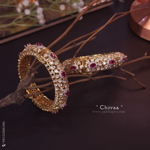 Chitraa 2-8" Size Moissanite Polki Bangles (Pair)