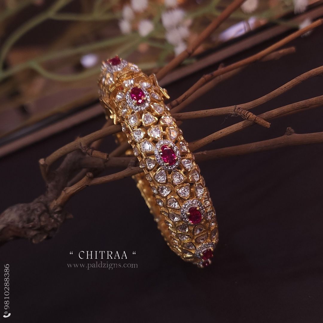 Chitraa 2-2" Size Moissanite Polki Bangles (Single)